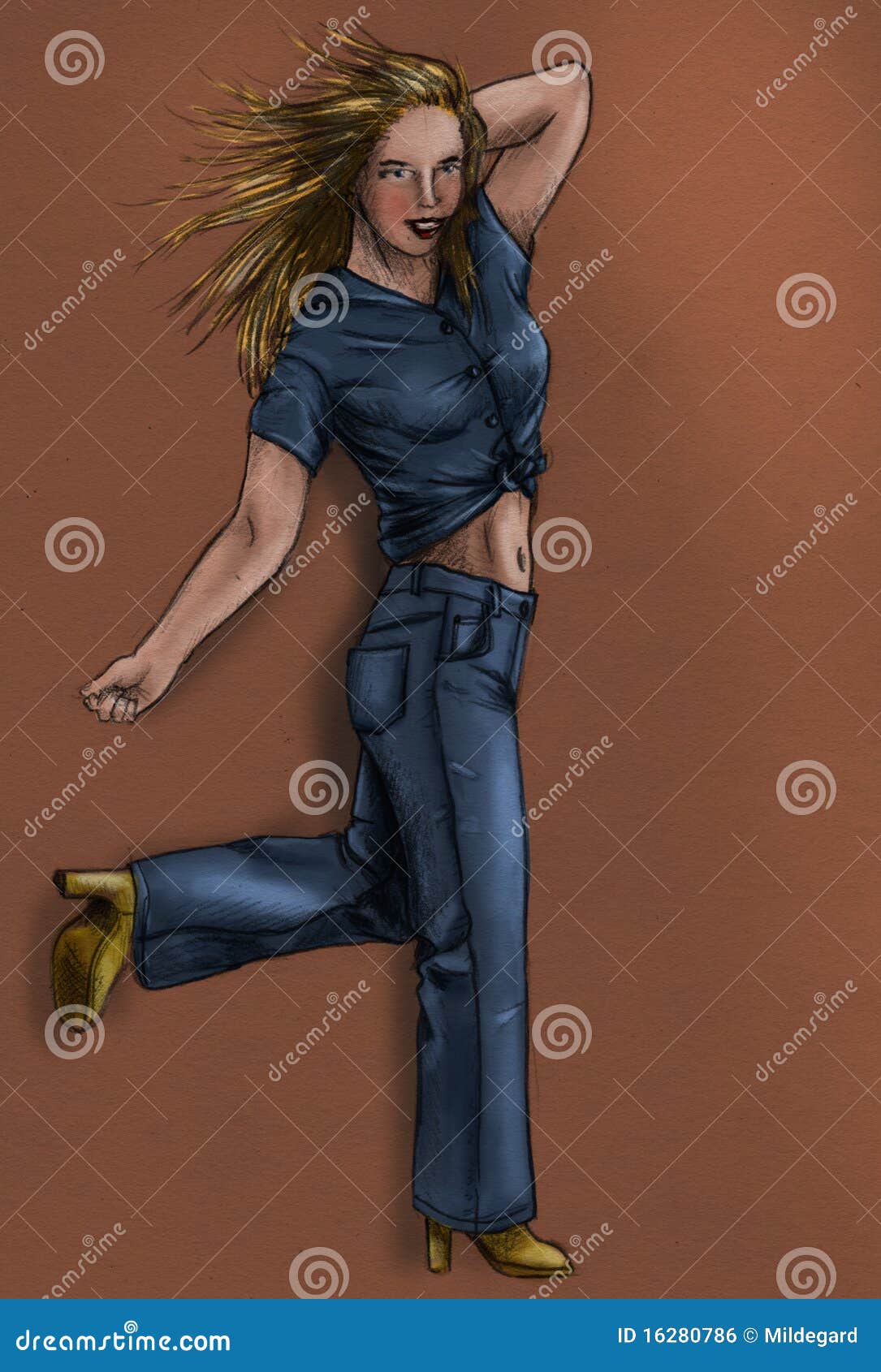Girl in Blue Jeans Sketch Stock Illustration Illustration of