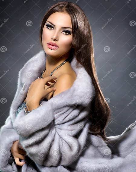 Girl in Blue Mink Fur Coat stock image. Image of beautiful - 33487975