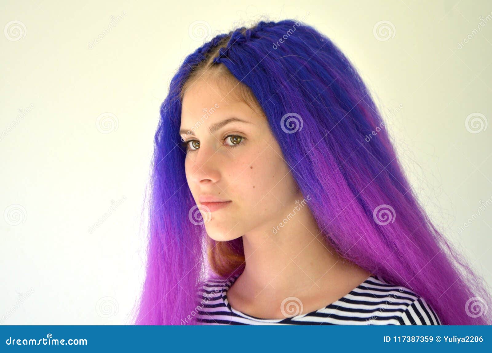 bright blue to purple hair