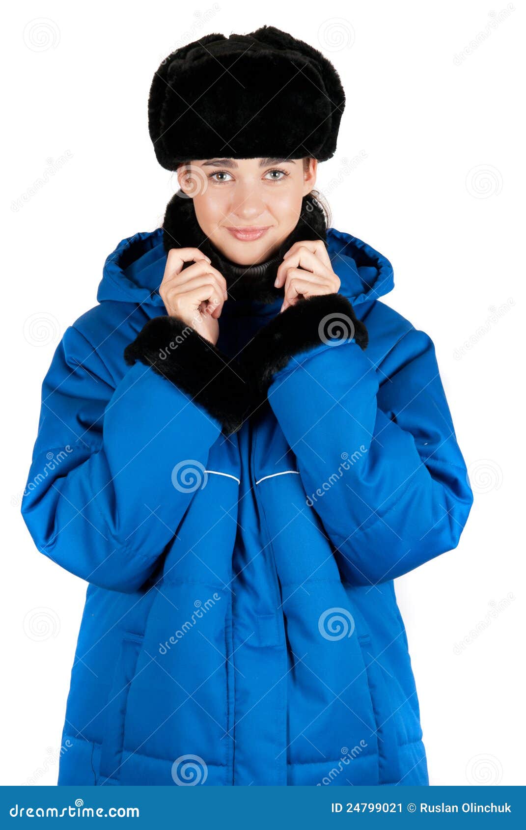 Girl at blue quilted coat stock image. Image of attractive 24799021