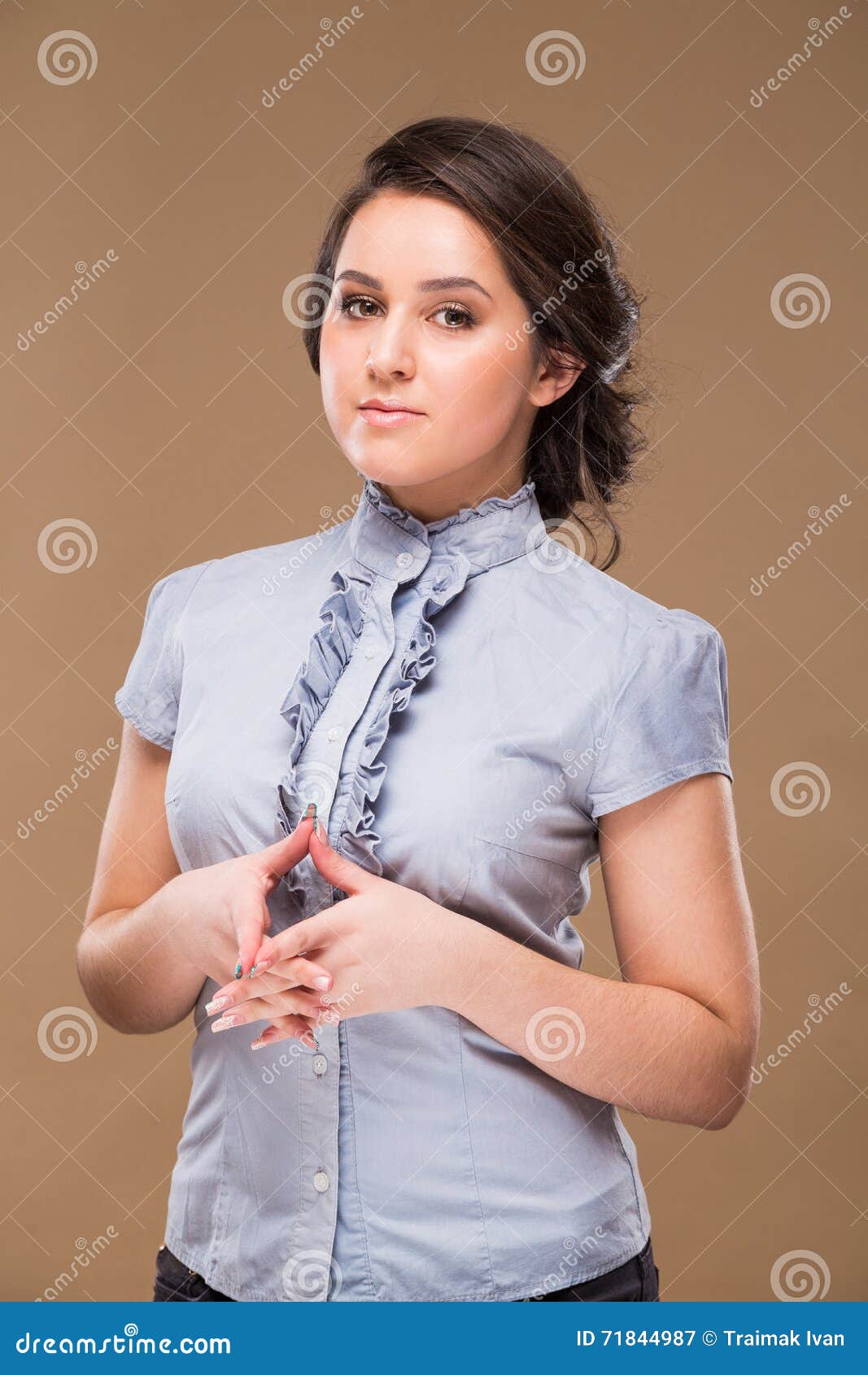 Girl In A Blue Shirt Stock Image Image Of Female Long 71844