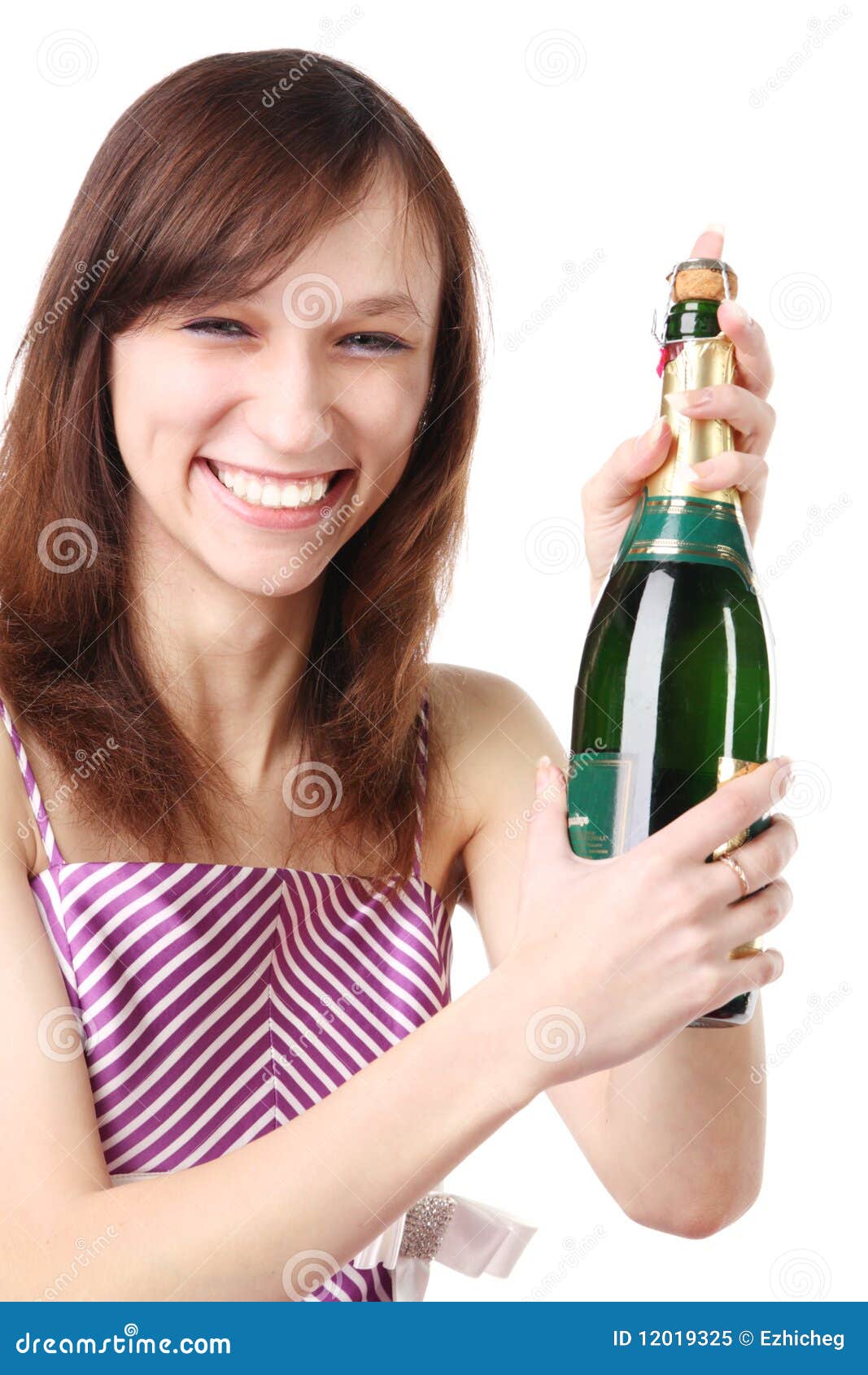 Girl with a Bottle of Champagne Stock Image Image of hair, friendship