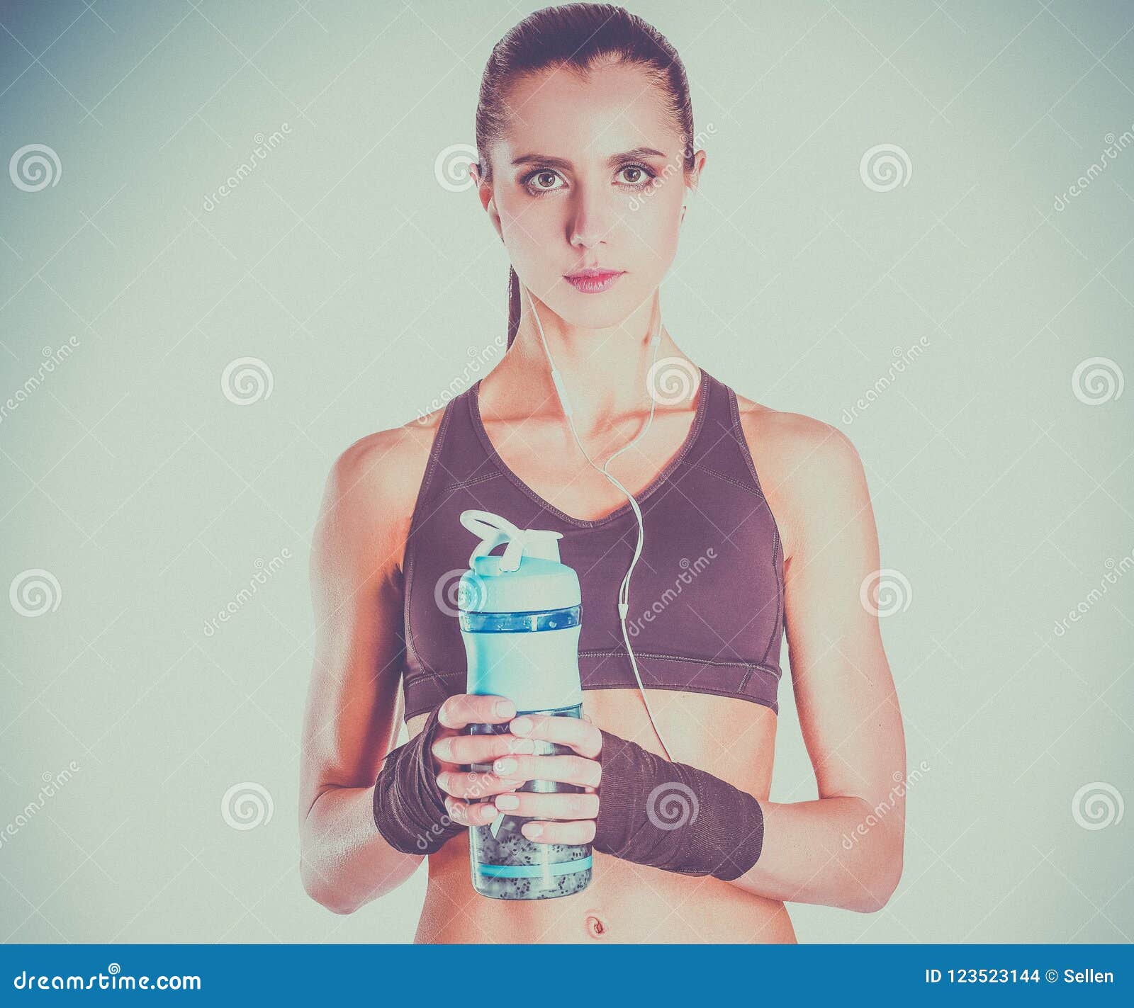 Girl with Bottle in Hands after Sport Stock Photo Image of attractive