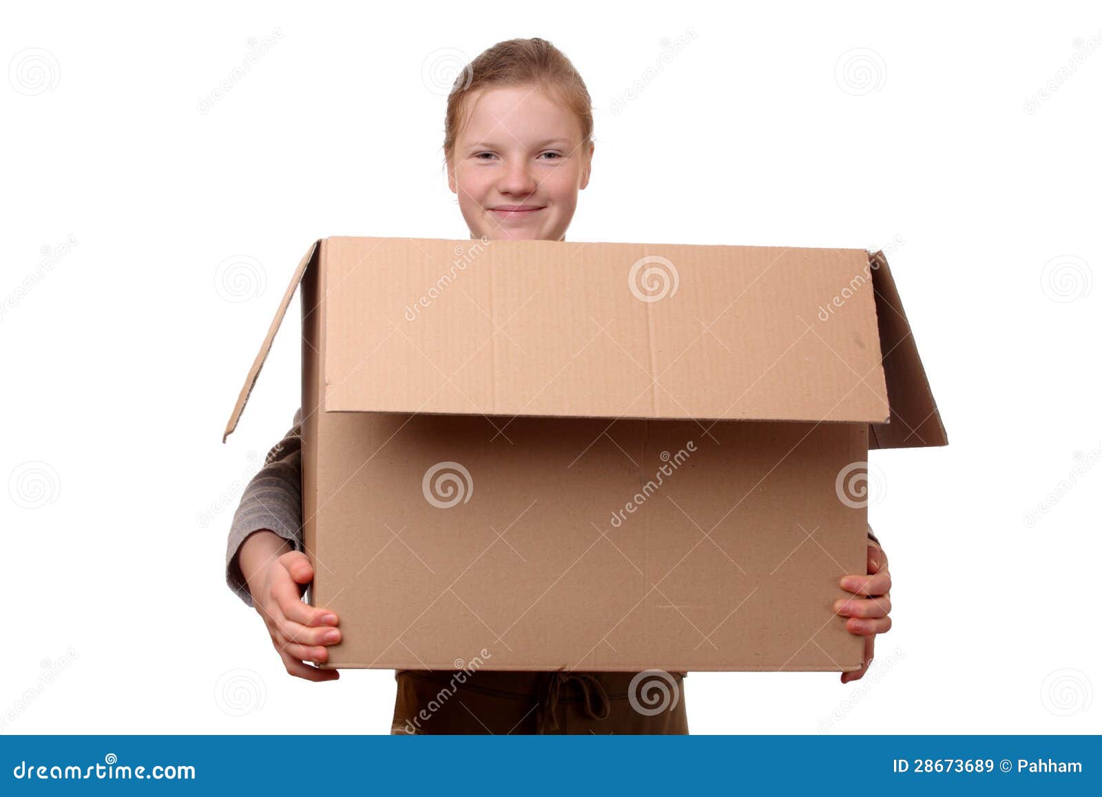 Girl with box stock image. Image of background, holding 28673689