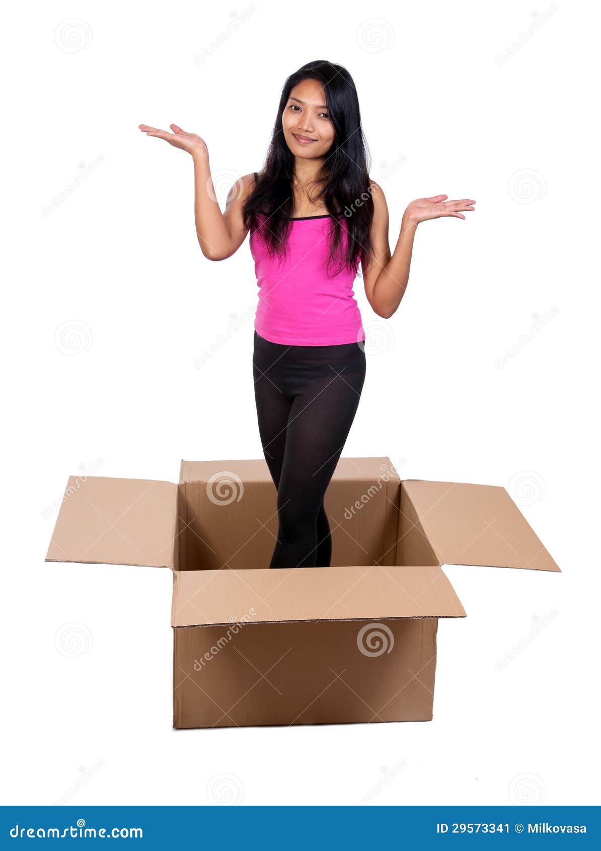 Girl in a box stock image. Image of mailing, inside, background 29573341