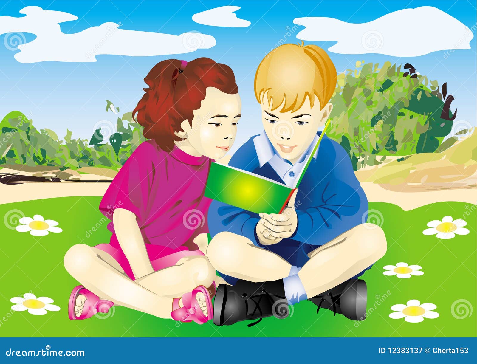 Girl And Boy Read The Book Stock Vector Image Of Pride 12383137
