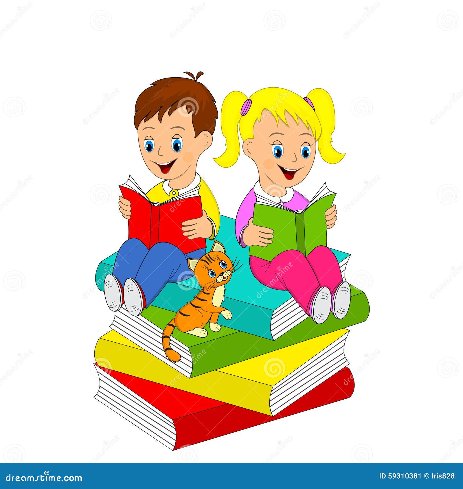 clipart boy and girl reading