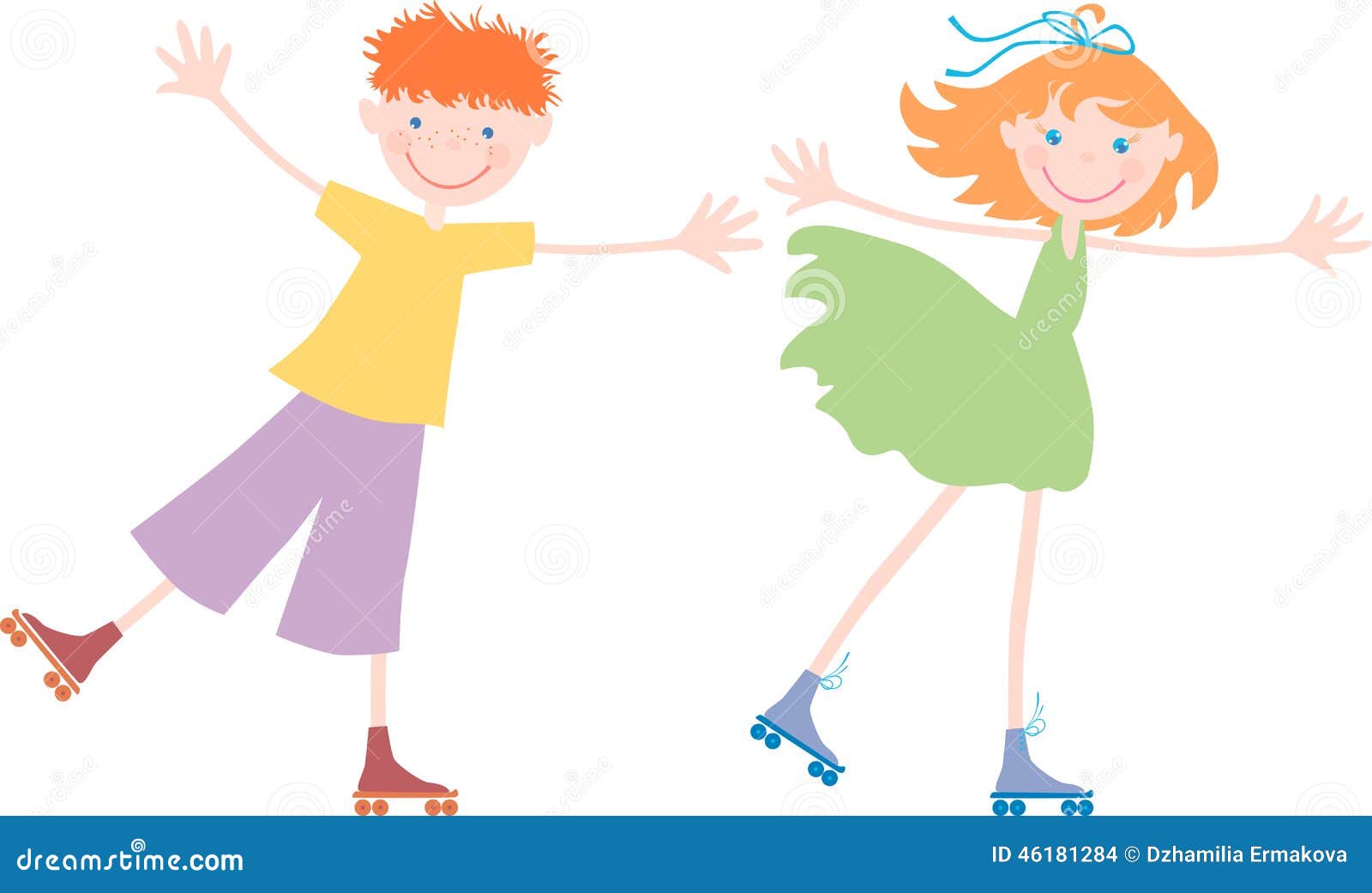 Girl and Boy on the Roller Skates Stock Vector Illustration of movement, girl 46181284