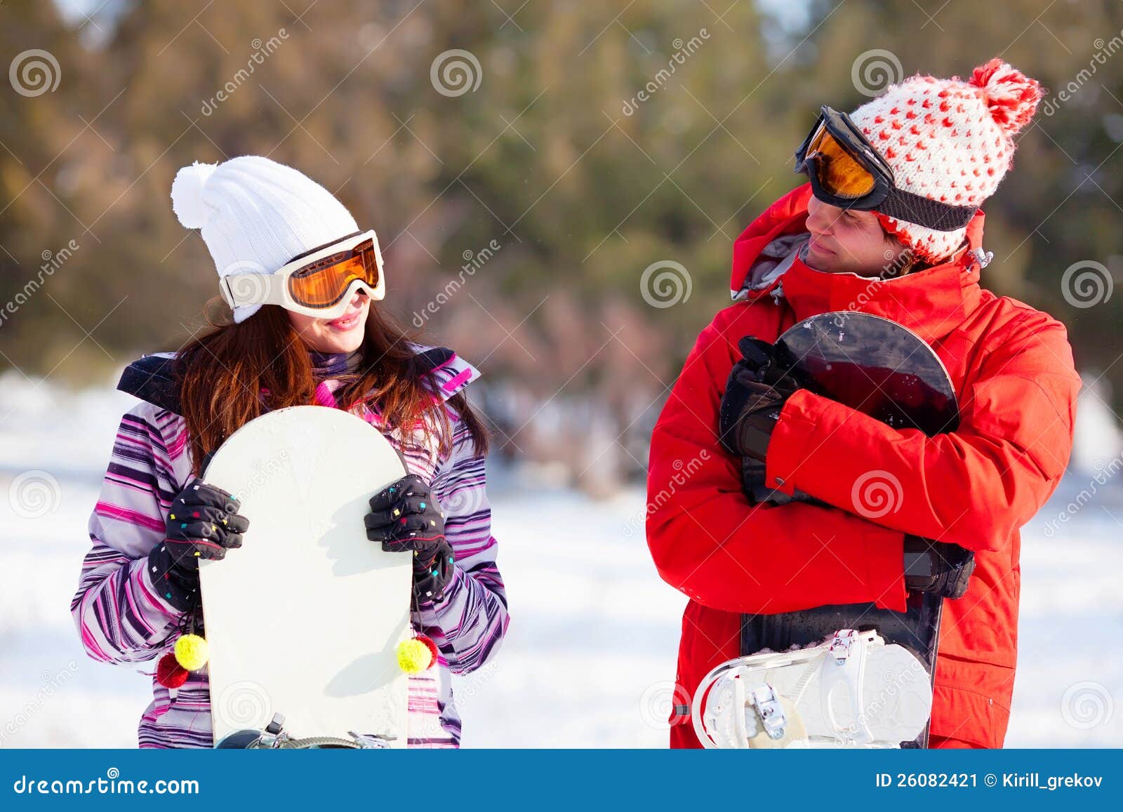 Girl and Boy with Snowboards Stock Image Image of activity, female