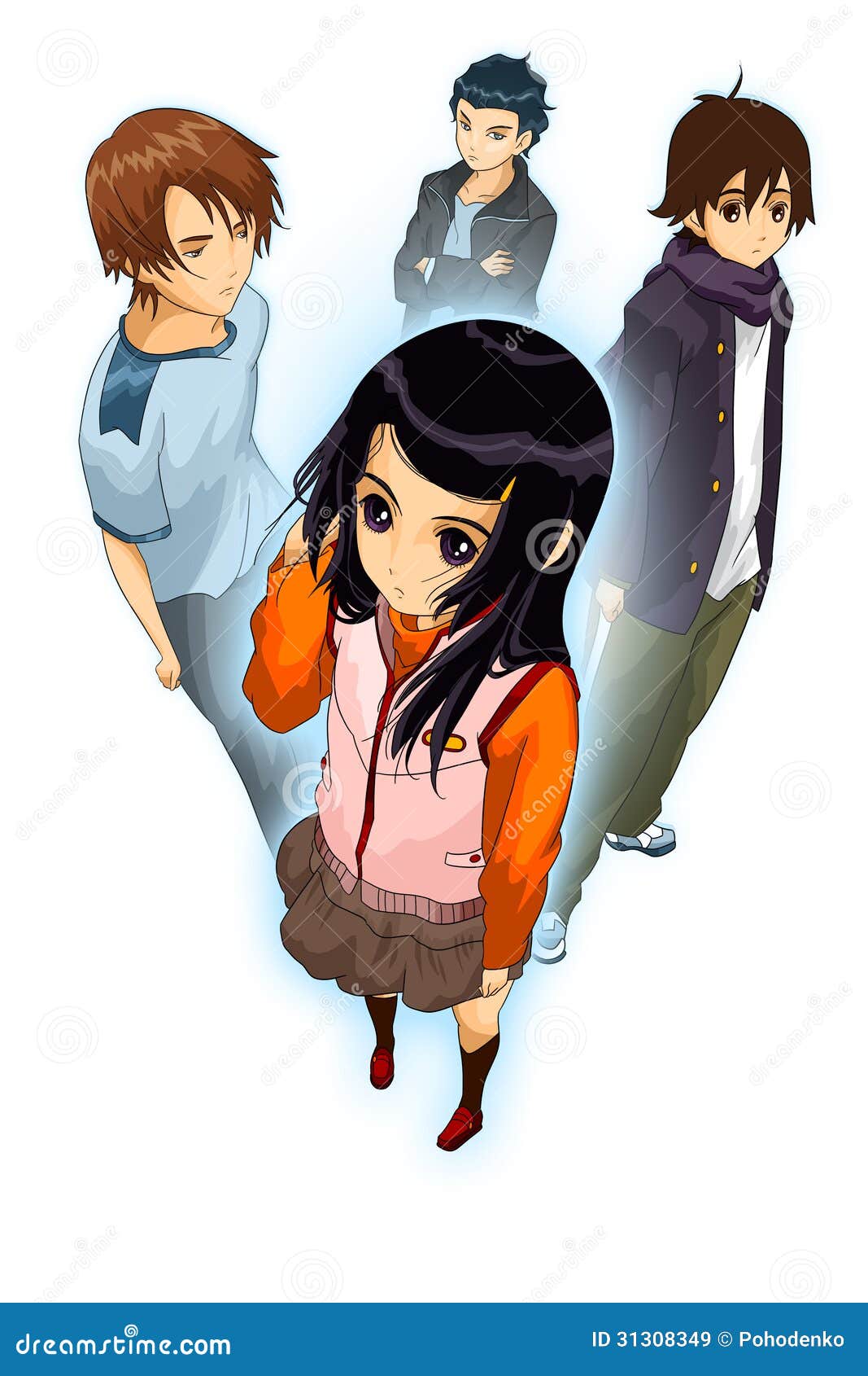Girl Boy Teens Anime Character Cartoon Style Illustration Stock