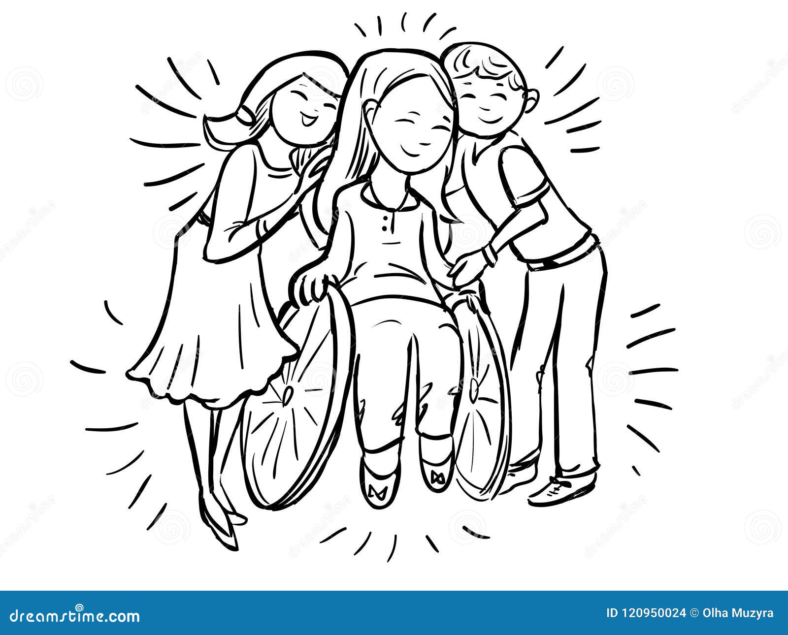 Girl And Boyfriend Hug A Girl In Wheelchair Stock Vector