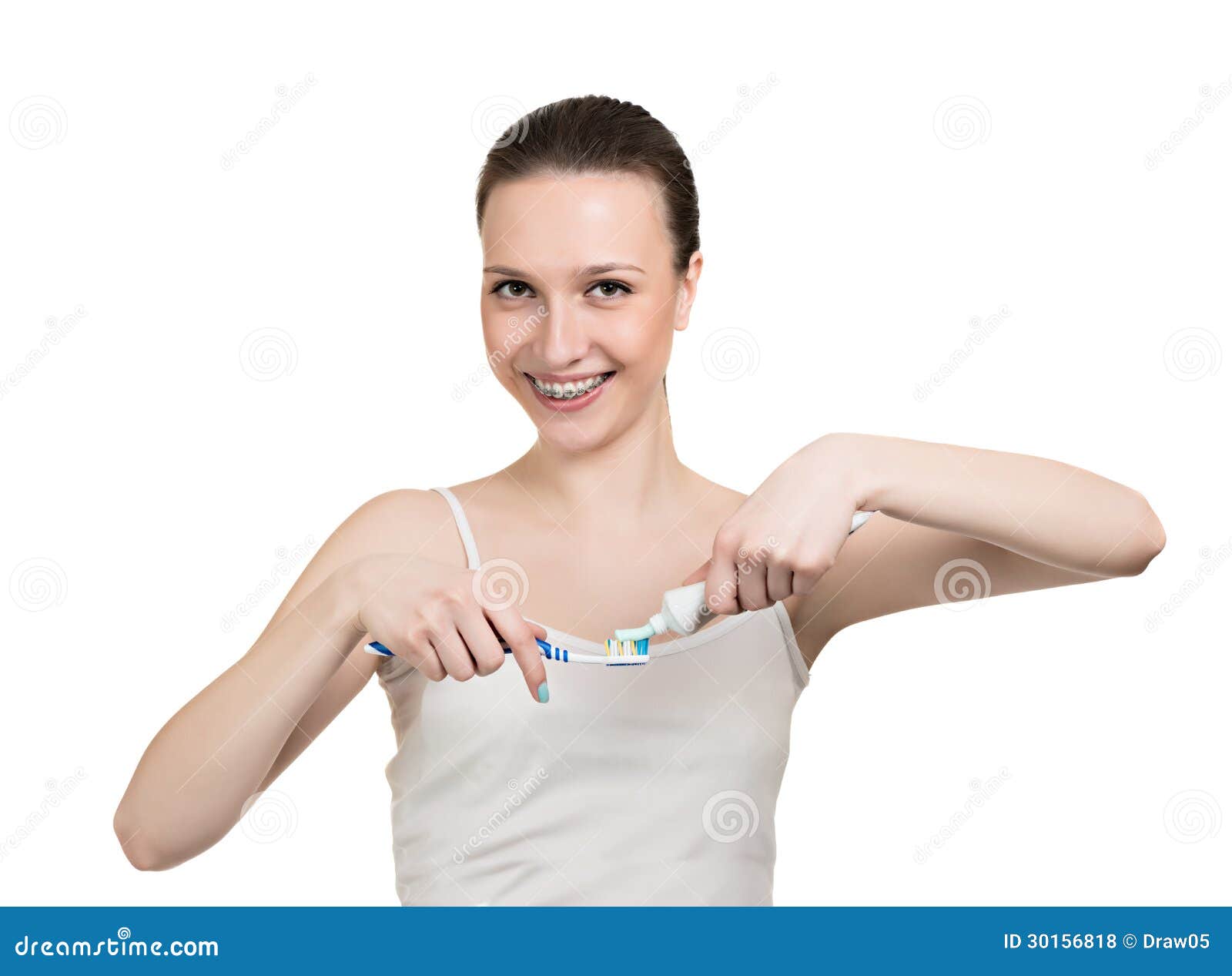 Girl with Braces, Tooth Paste and Brush Stock Photo Image of