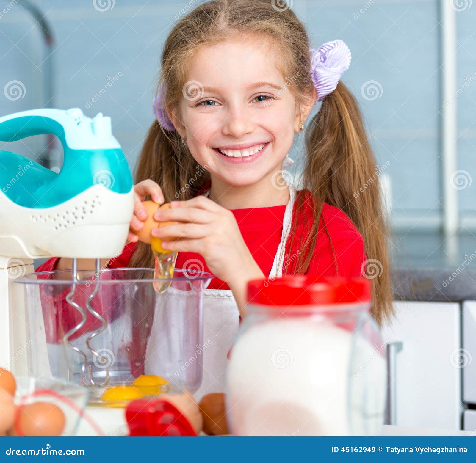 Girl Breaks Egg in Cookie Dough Stock Image Image of cooking, biscuit