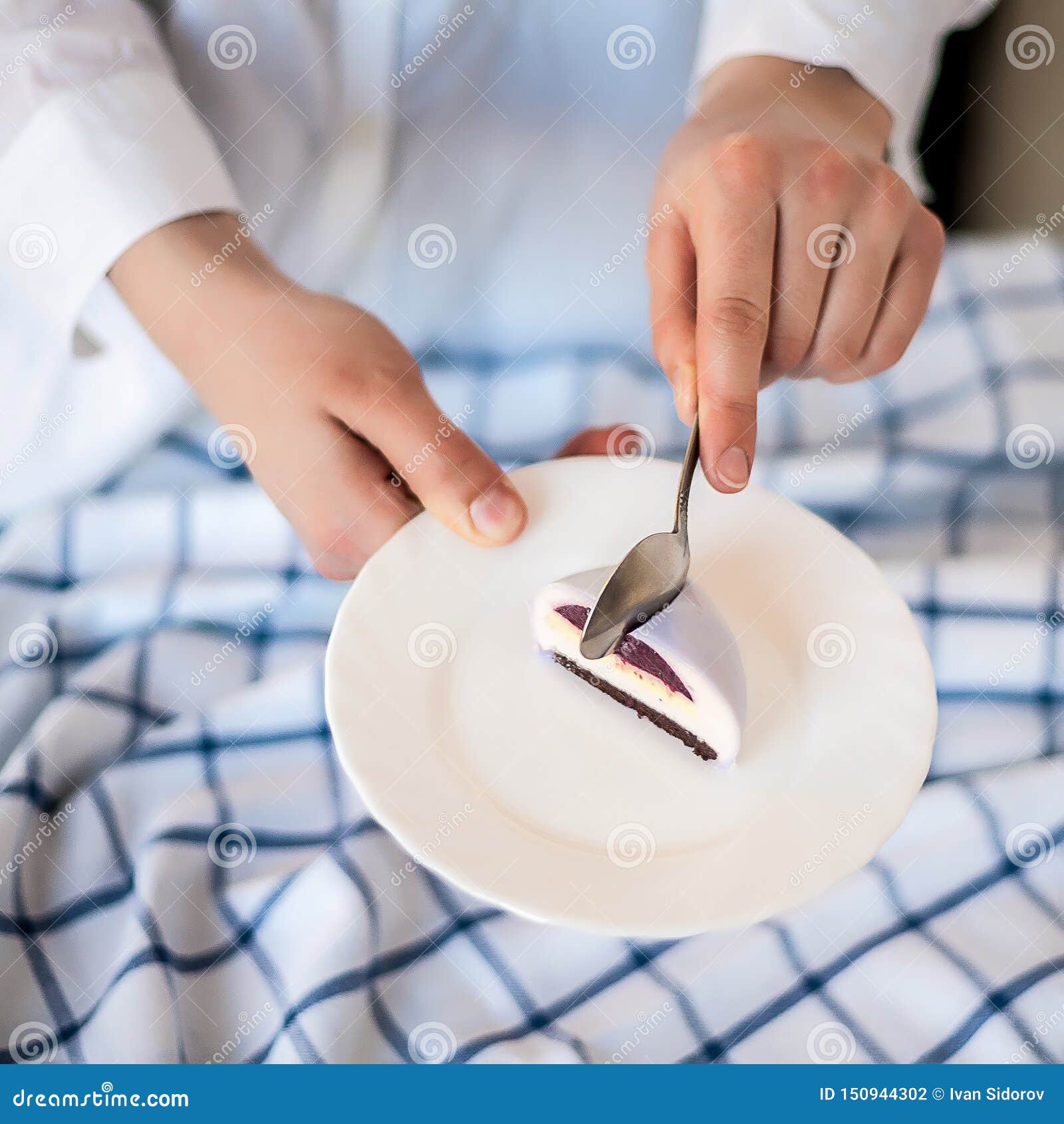 Girl Breaks Off a Piece of Cake Stock Photo Image of birthday