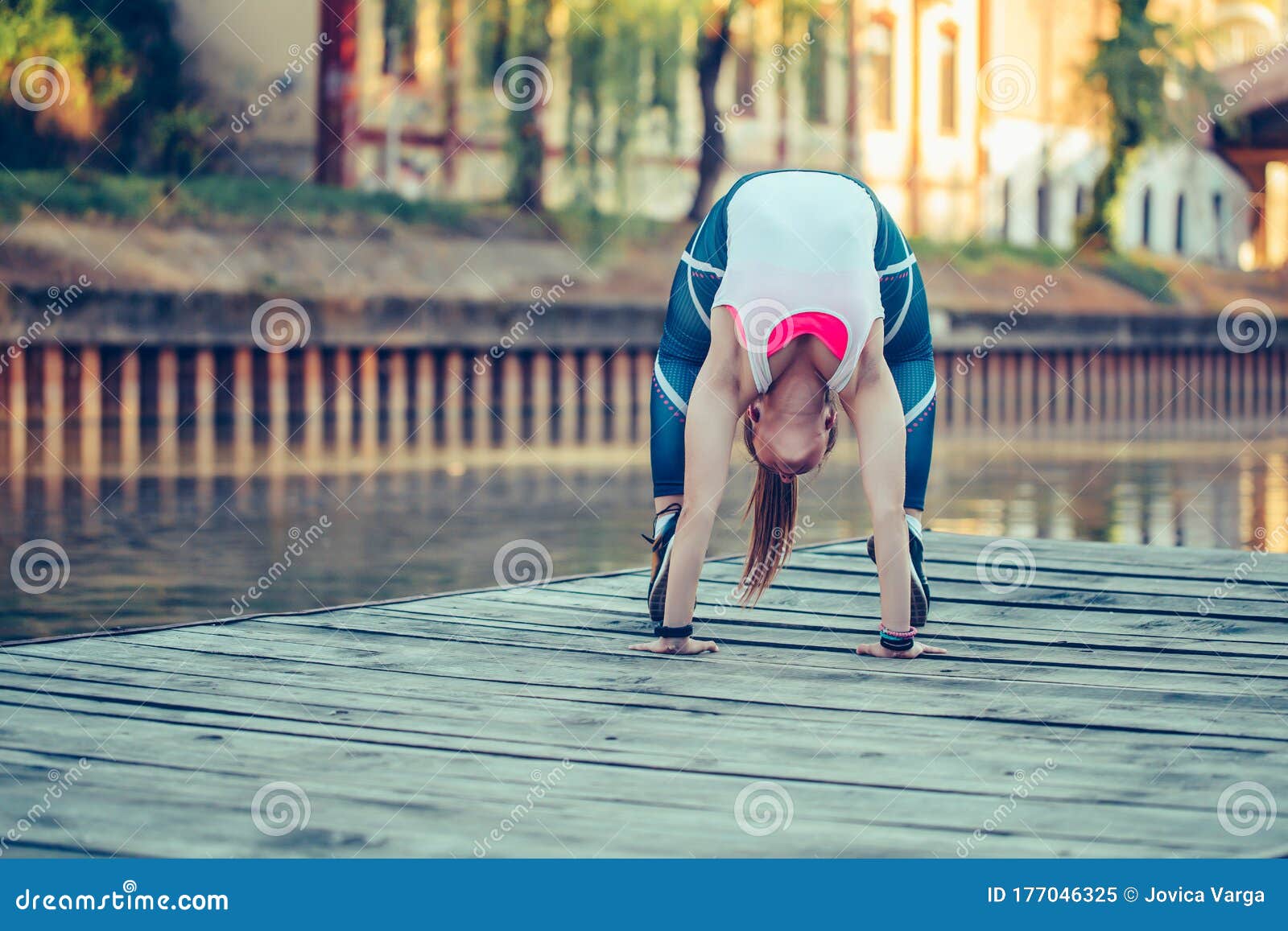 Sequence of poses. Attentive collected man and woman getting into pose  while staying on bridge Stock Photo | Adobe Stock