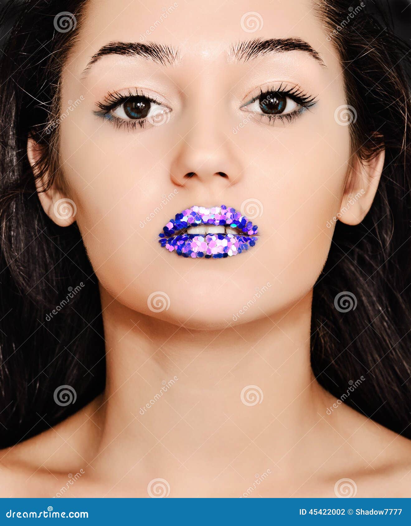Girl with bright blue lips stock photo. Image of shiny 45422002