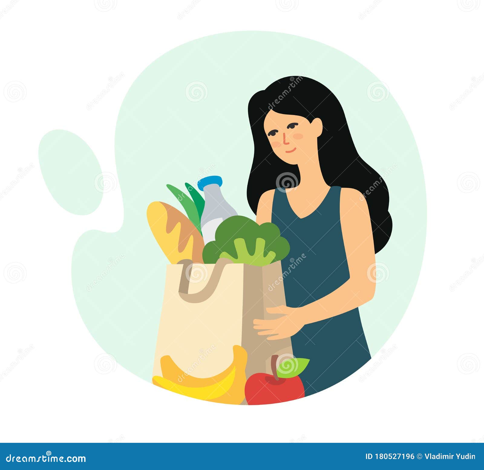 Girl Brought Groceries in Package Home Stock Vector Illustration of