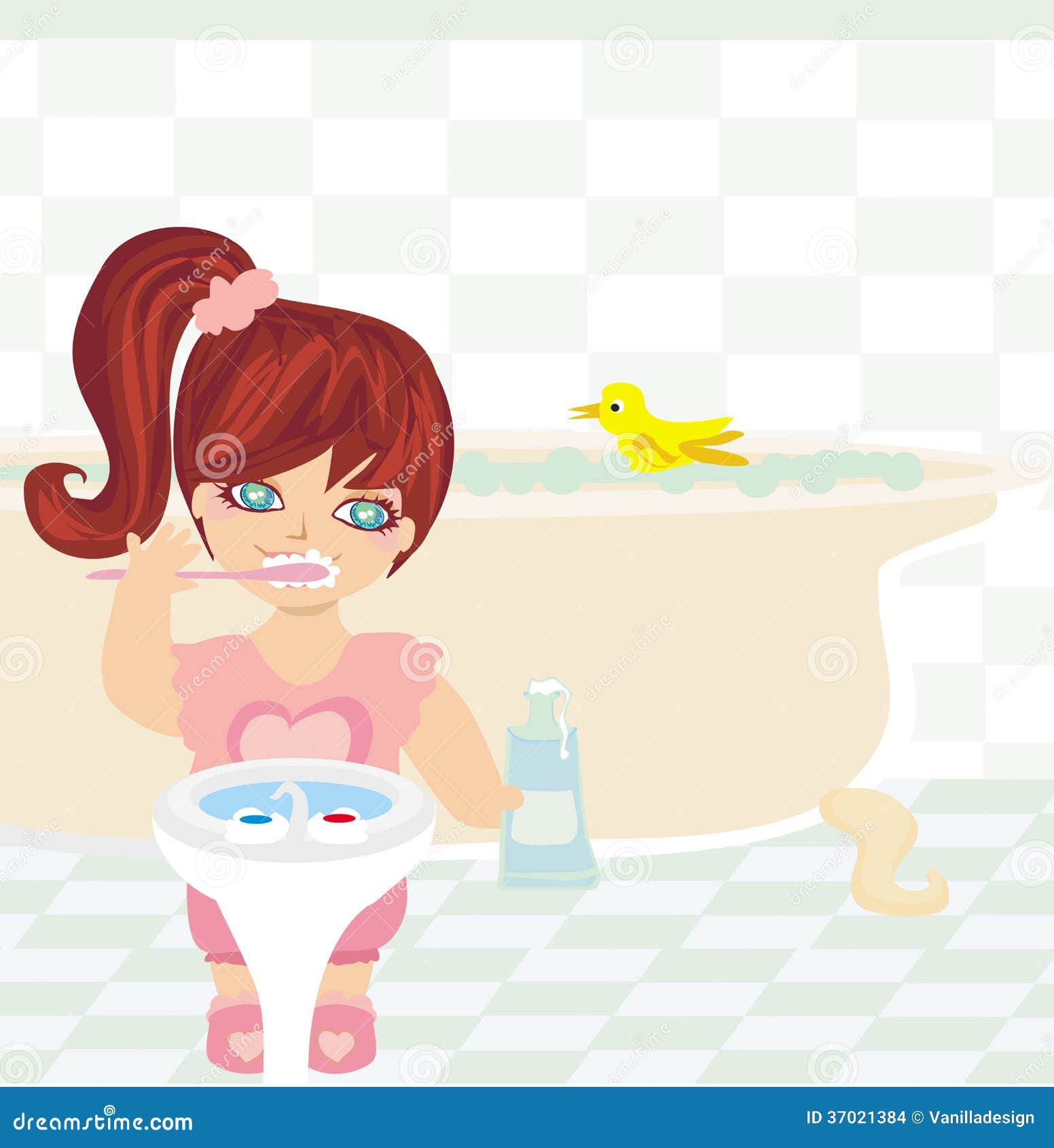 Girl brushing teeth stock vector. Illustration of child 37021384