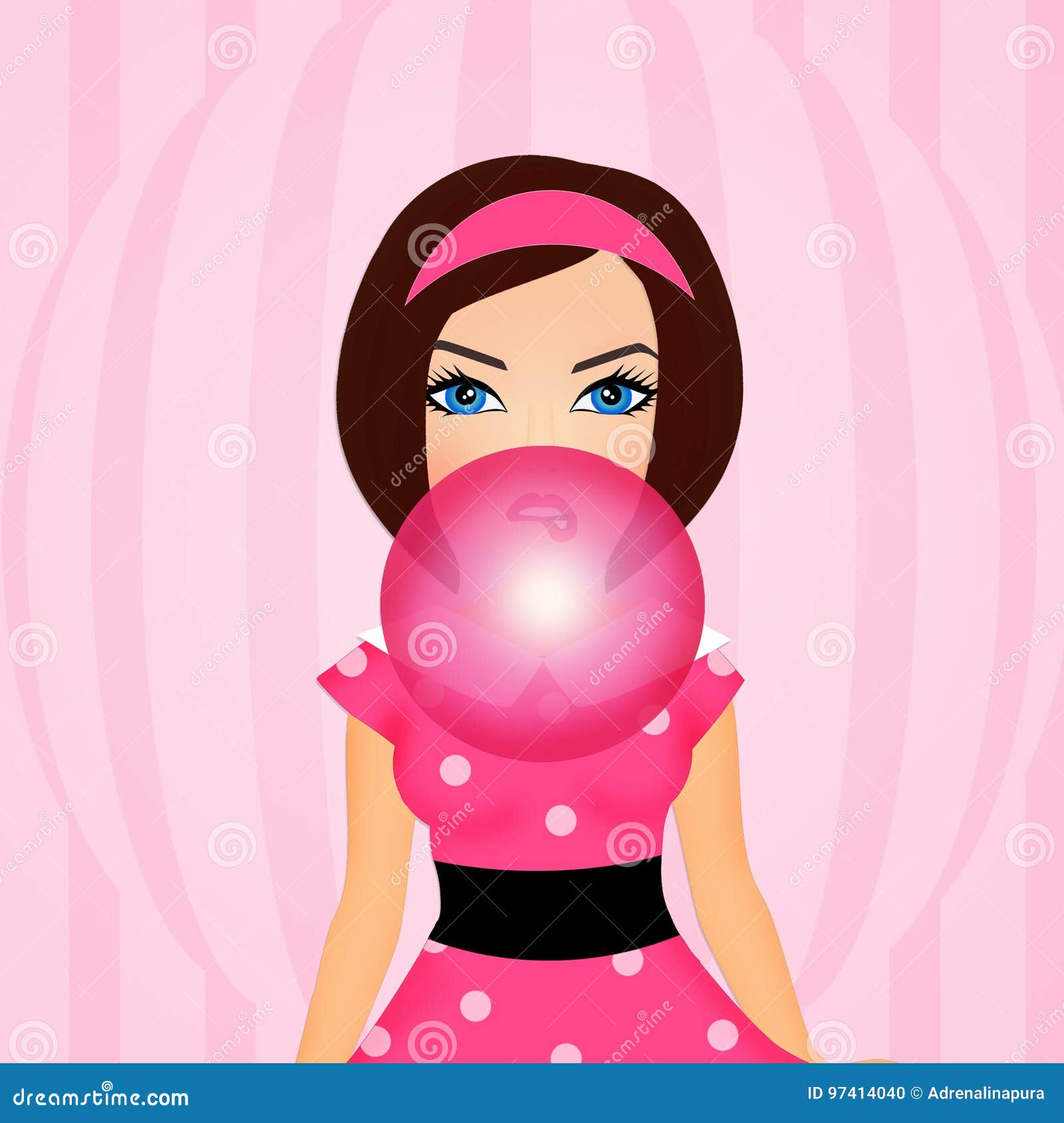 Girl with bubble gum stock illustration. Illustration of girl 97414040