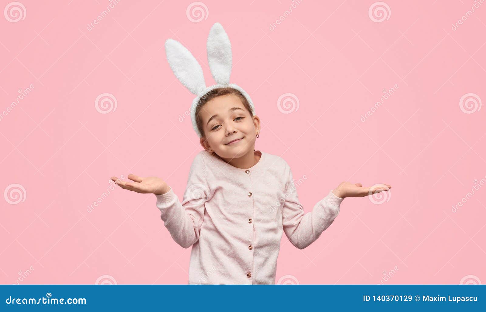 Girl with Bunny Ears Shrugging Shoulders Stock Image - Image of ...