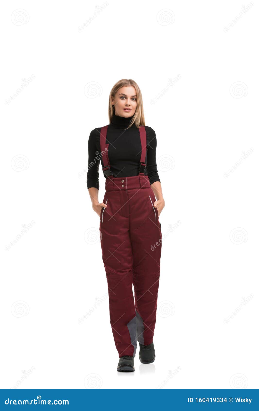 Girl in Burgundy Working Overalls Isolated View Stock Photo - Image of ...