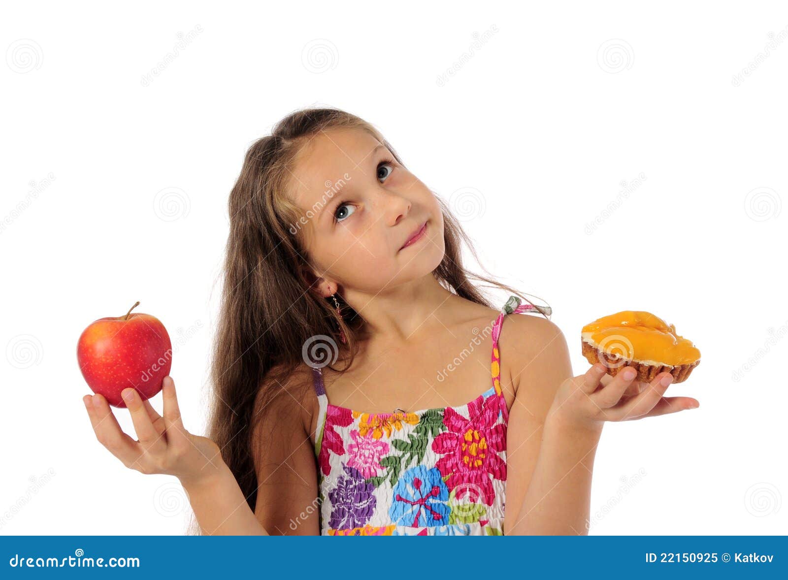 Girl with cake and apple stock image. Image of choose 22150925