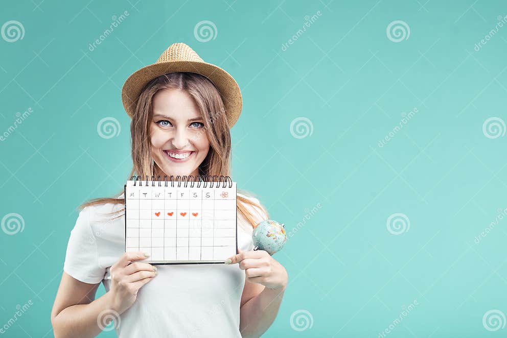 Girl with Calendar stock image. Image of card, amazed 116261359