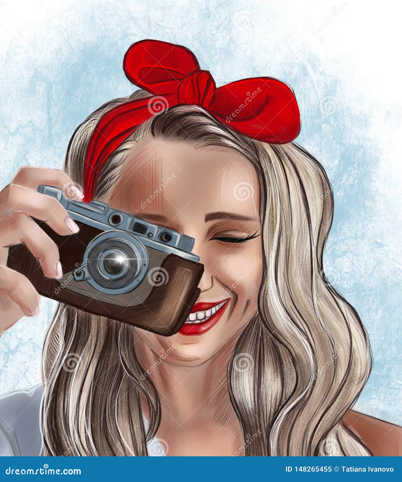 Girl with a camera stock illustration. Illustration of smiling 148265455