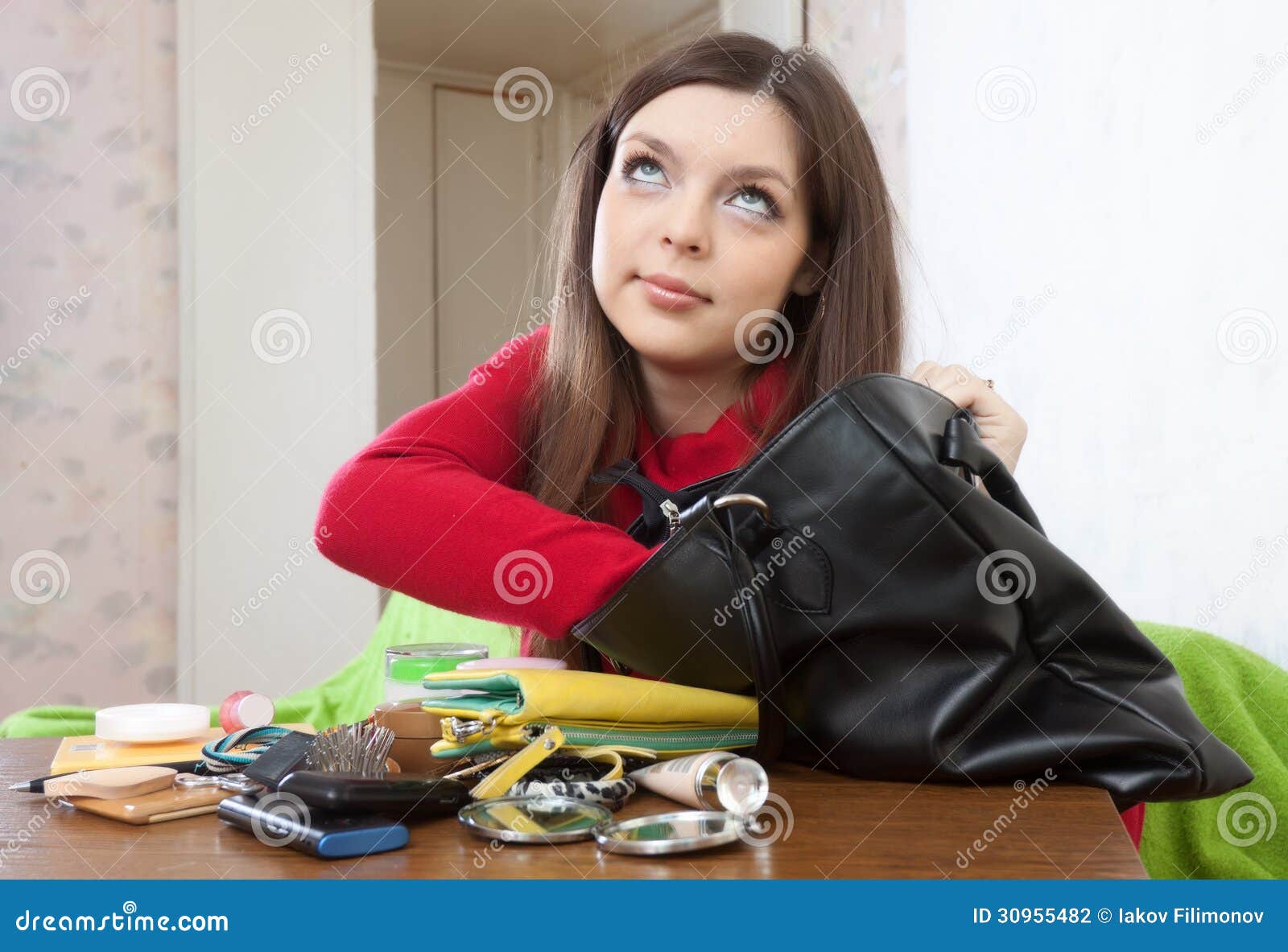 Girl Can Not Finding Anything in Her Handbag Stock Photo - Image of ...