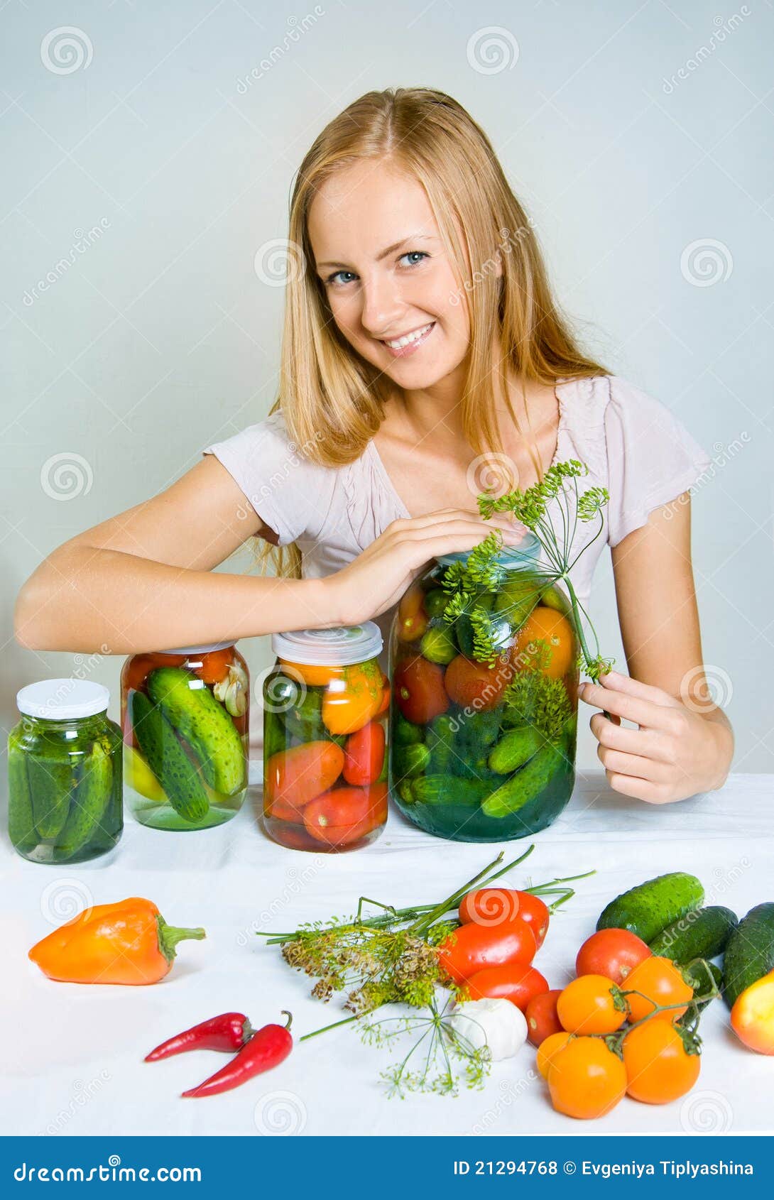 A girl can the vegetables stock photo. Image of homemade - 21294768