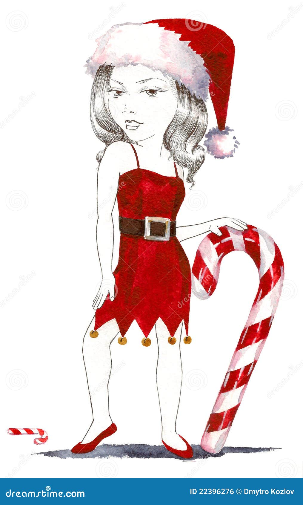 Girl with candy cane stock illustration. Illustration of childhood