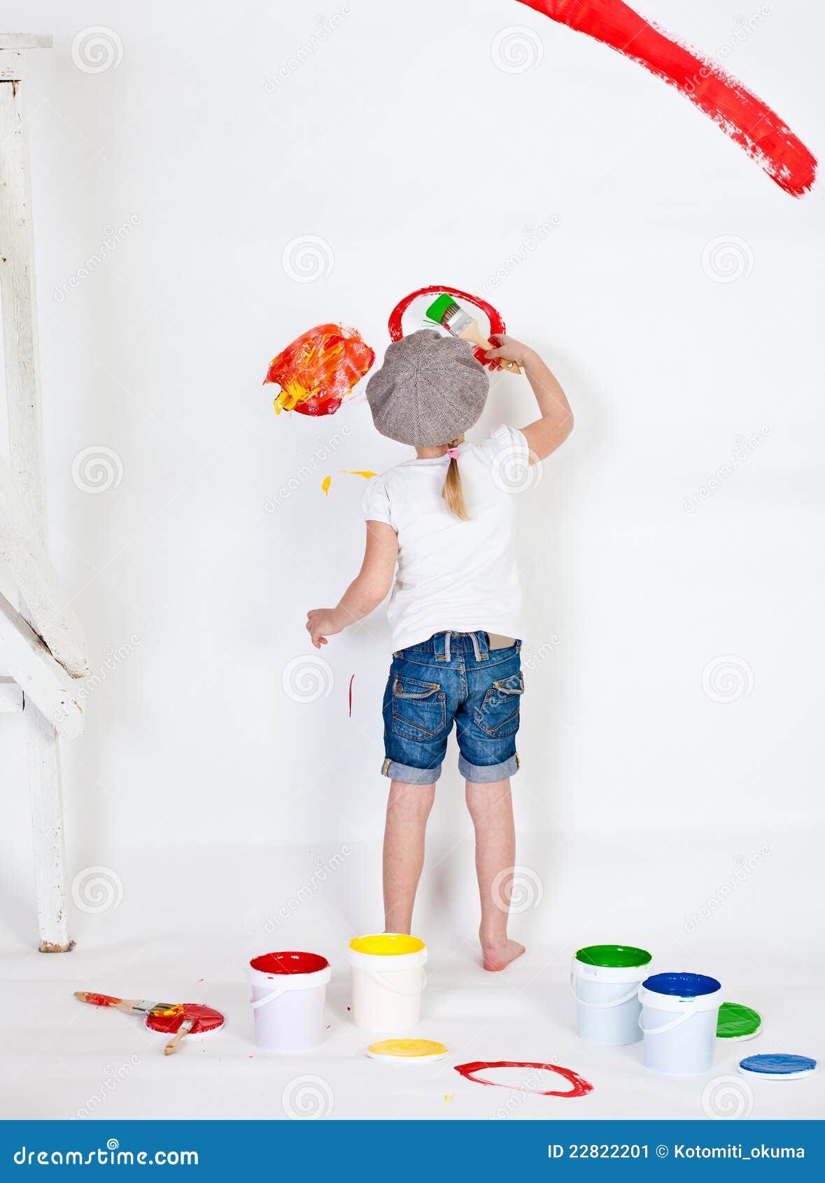 Girl in a cap with paints stock image. Image of costs 22822201