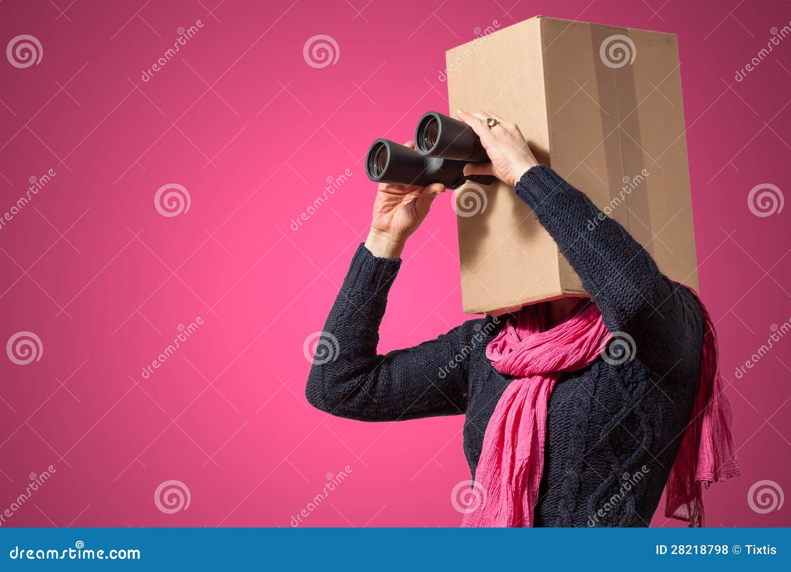 Girl With Cardboard Box Head Stock Photo Image of mini, keeping 28218798