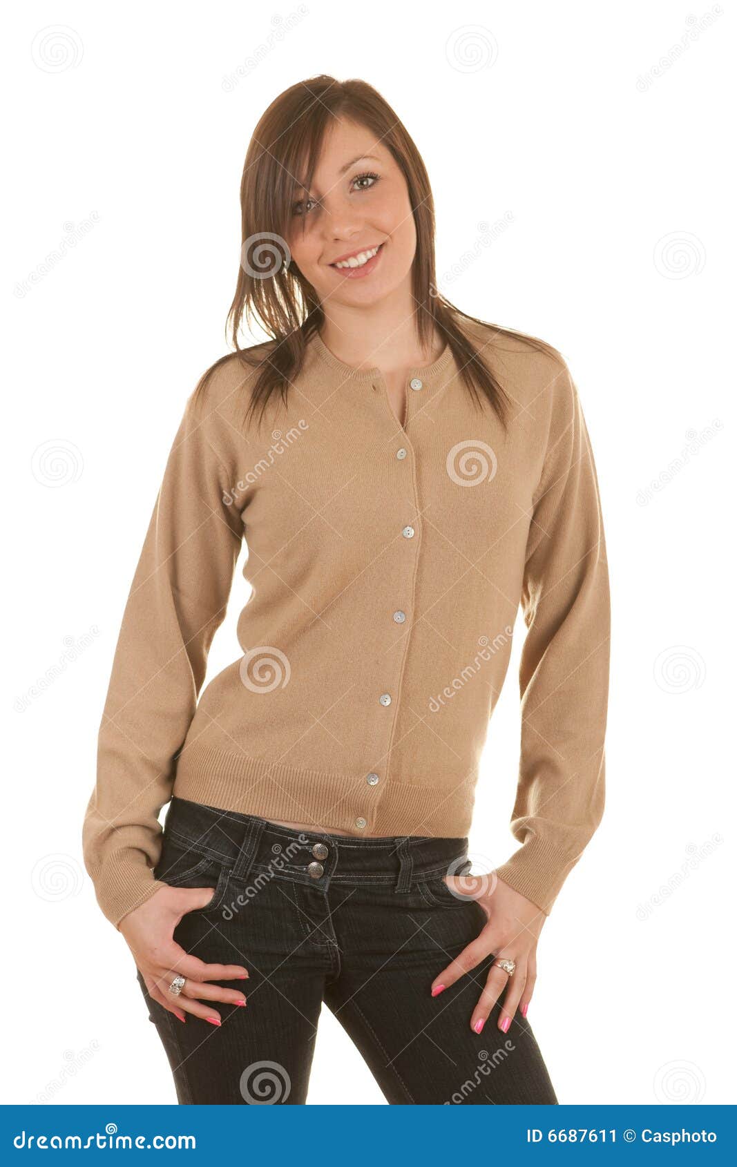 Girl in cardigan stock image. Image of model 6687611