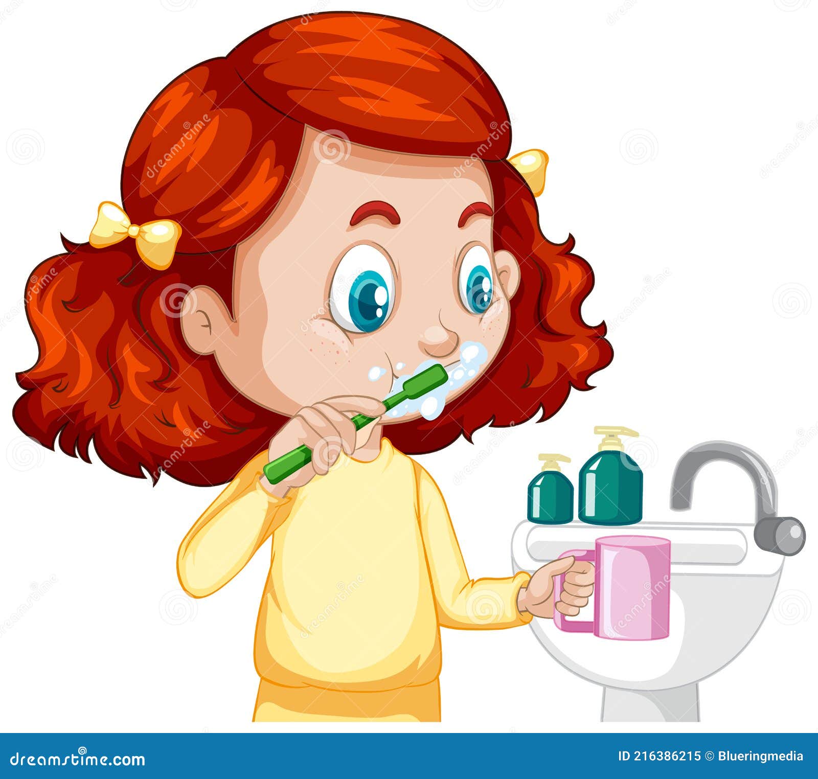 A Girl Cartoon Character Brushing Teeth with Water Sink Stock Vector - Illustration of child, people: 216386215 A Girl Cartoon Character Brushing Teeth with Water Sink Stock Vector - Illustration of child, people: 216386215