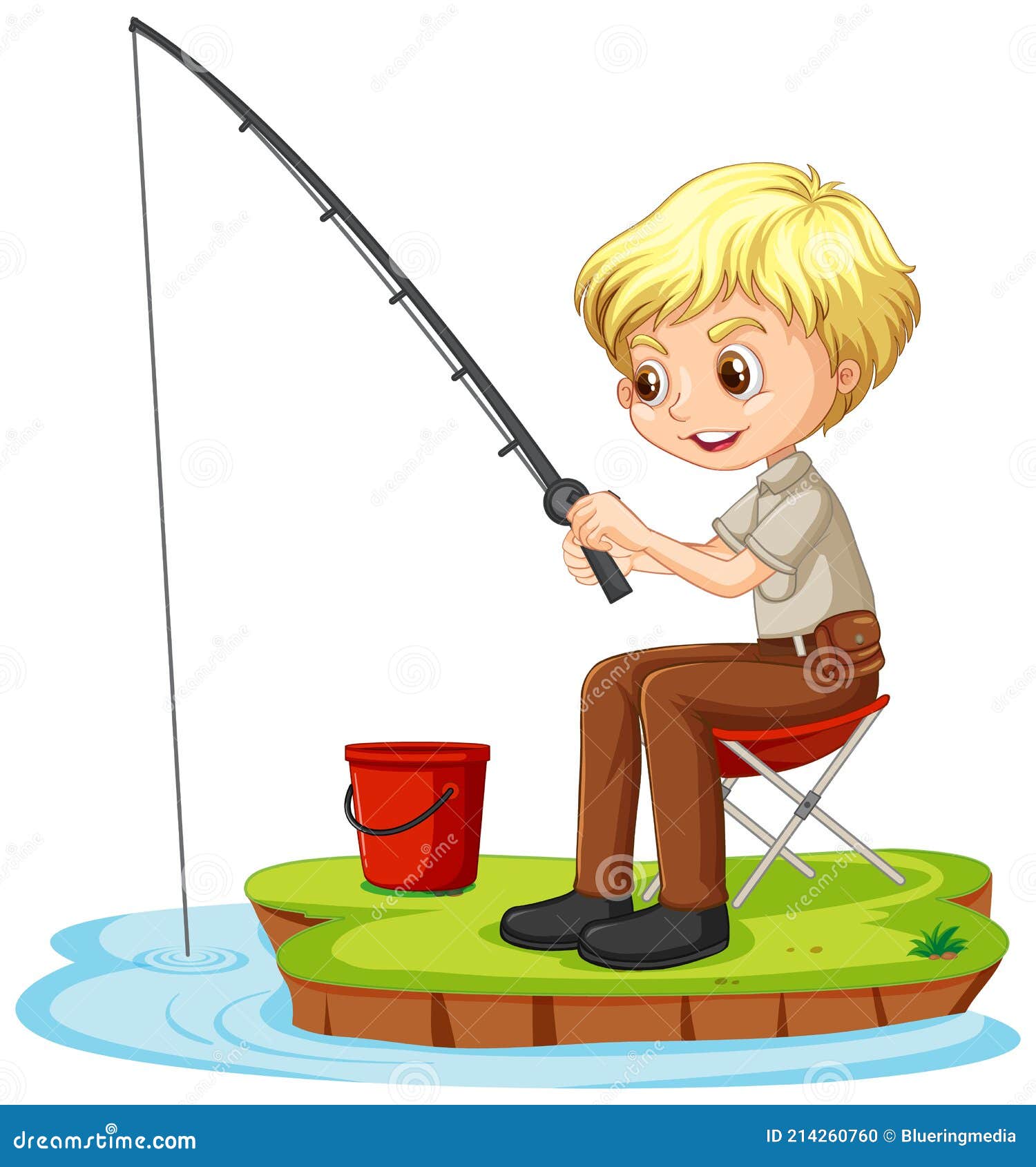 A Girl Cartoon Character Sitting and Fishing on White Background Stock ...