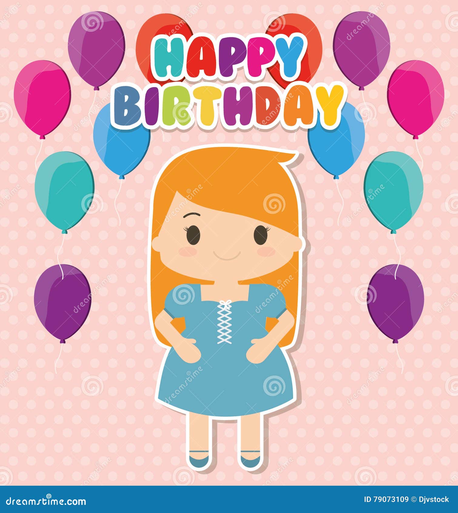 Girl Cartoon and Happy Birthday Design Stock Vector - Illustration of ...