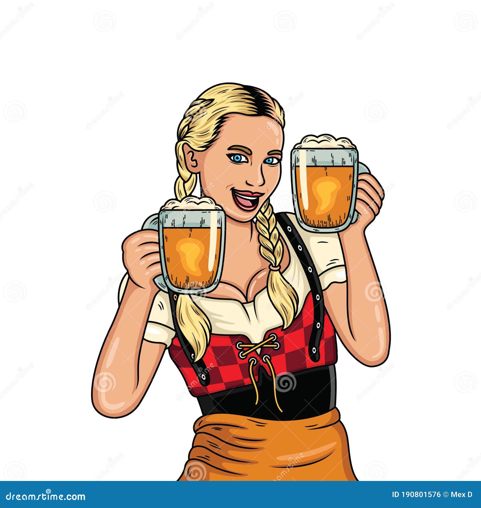 Girl Cartoon Holding Two Beer Mug with Traditional Dress in White ...