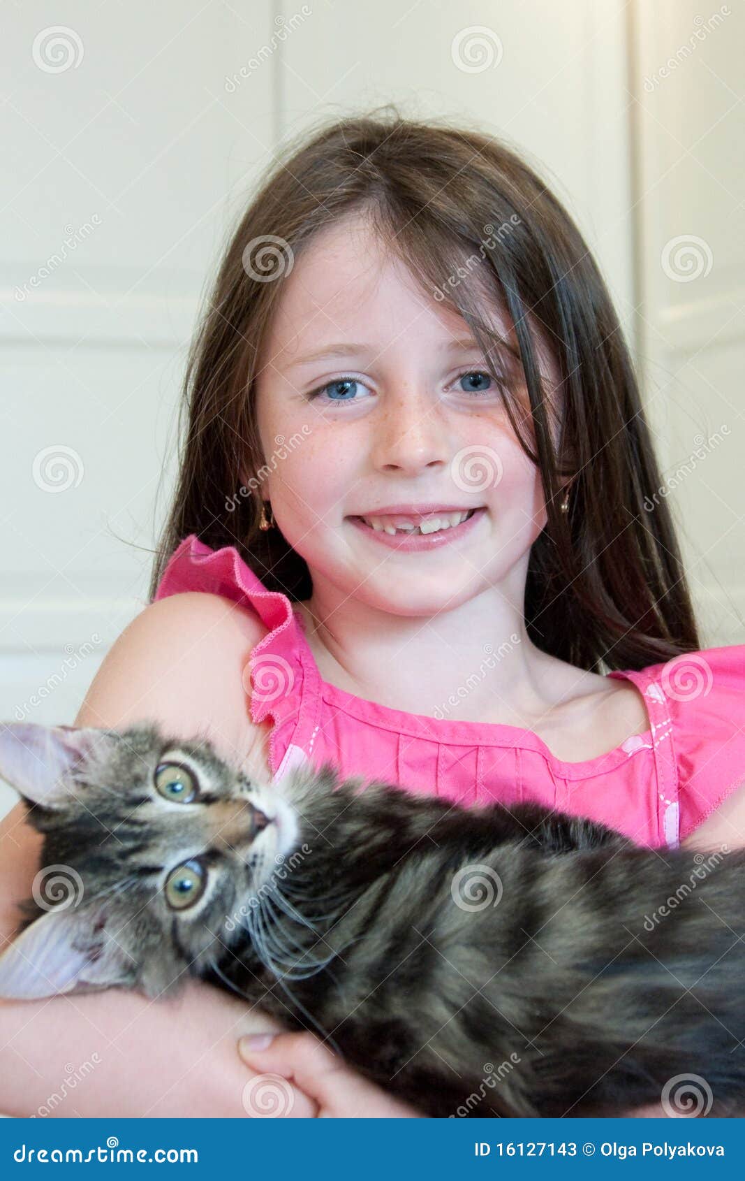 Girl with a cat stock image. Image of kitten, smile, cute 16127143
