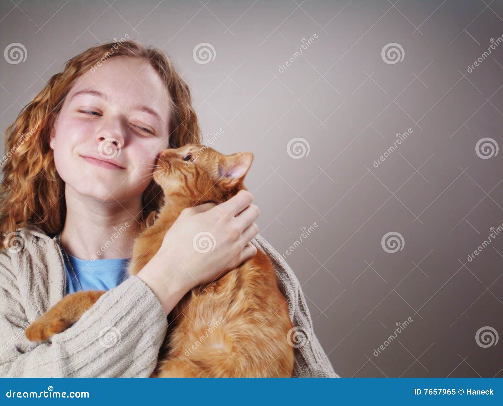 Girl with cat stock image. Image of mammal, kiss, calm 7657965