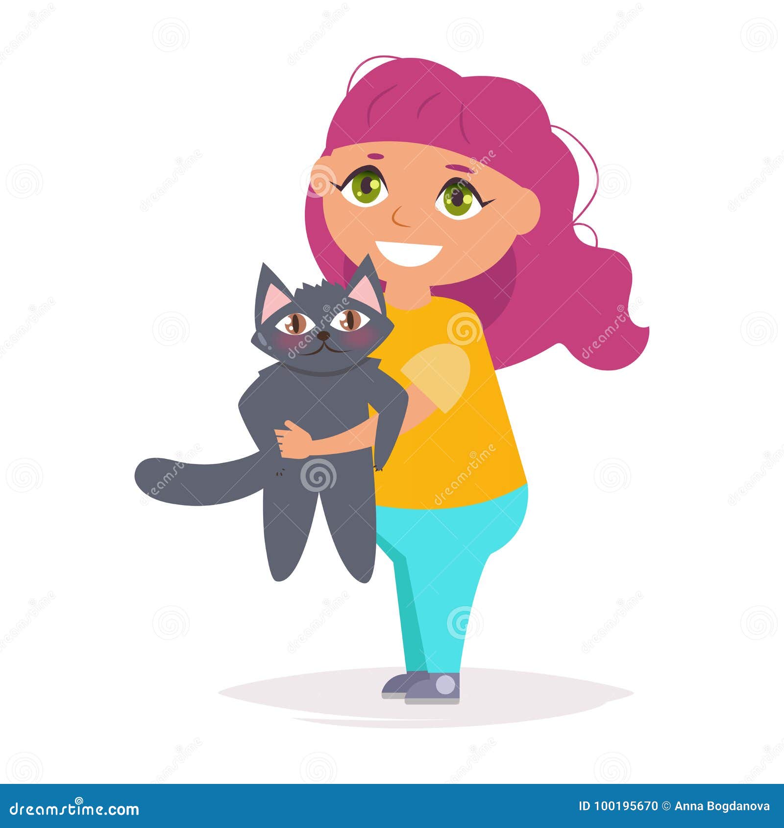 Girl with Cat in Her Arms. Vector Stock Vector - Illustration of beauty