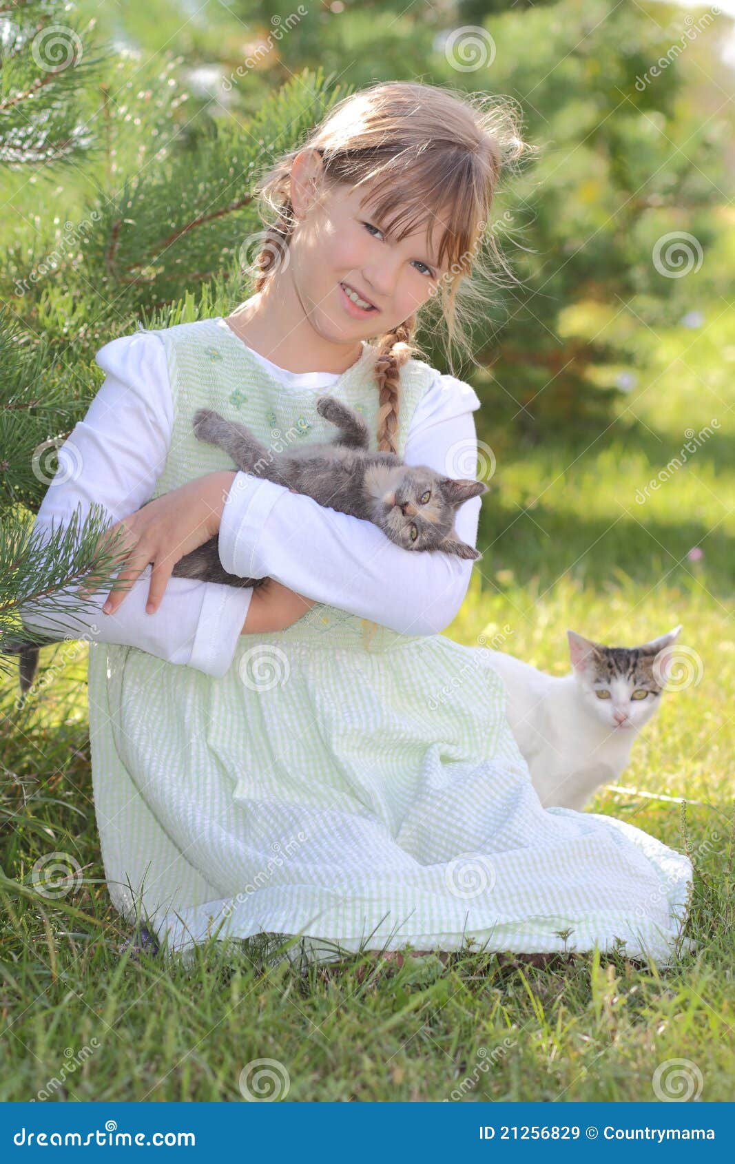 Girl with cats stock image. Image of young, cradle, country 21256829