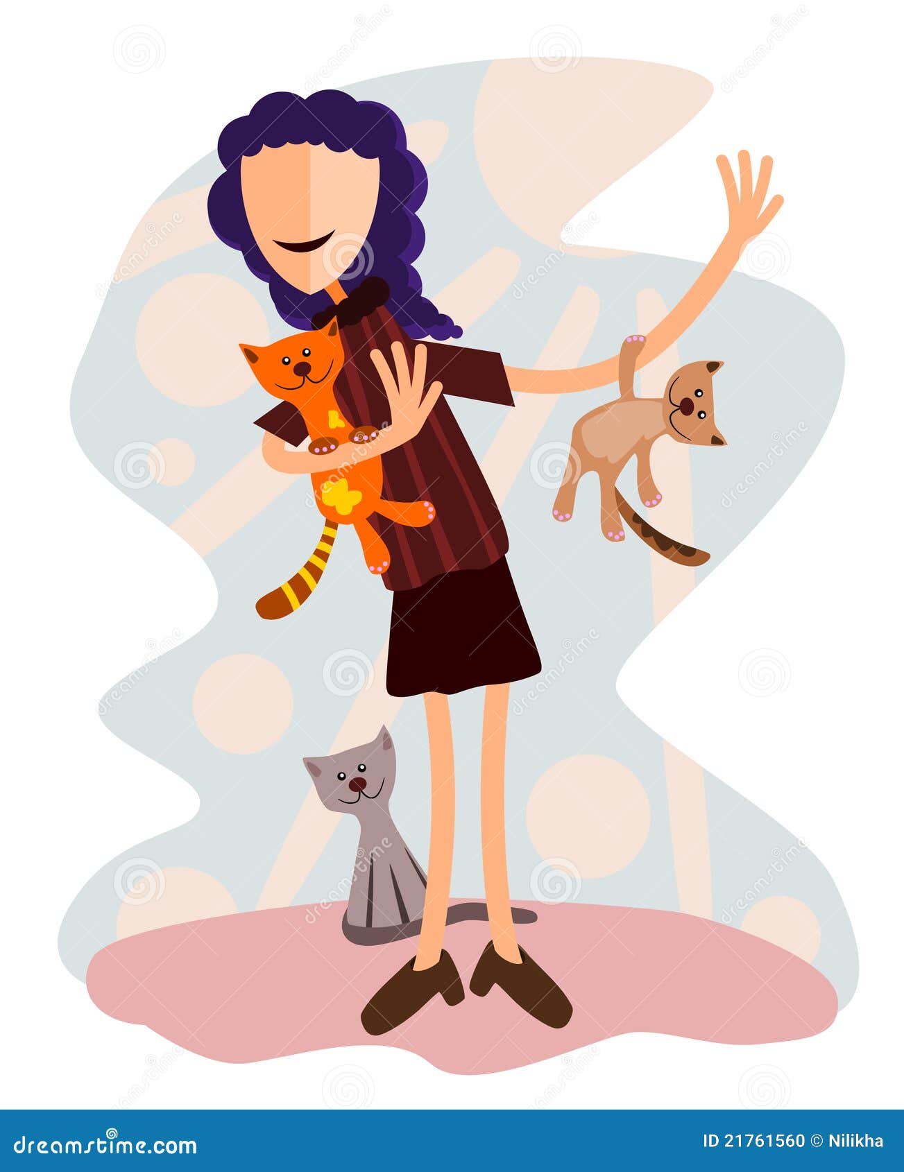 A girl with cats stock illustration. Illustration of mammal 21761560