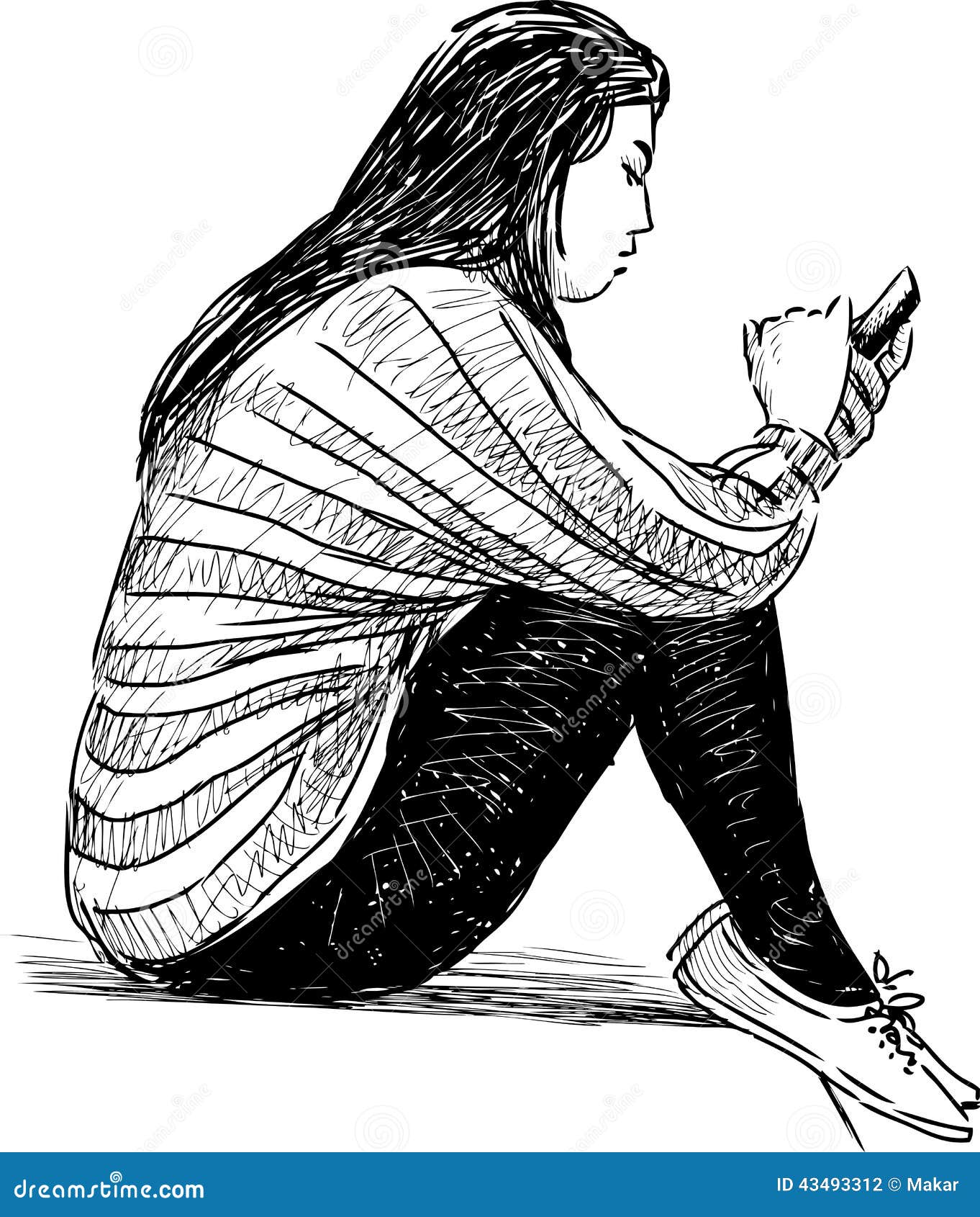 Girl with a cell phone stock vector. Illustration of modern 43493312