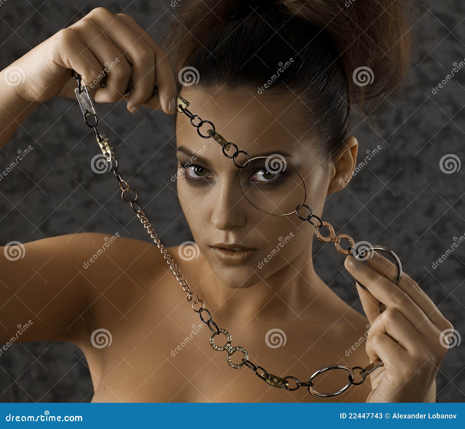 Girl with a chain. stock image. Image of glance, girl 22447743