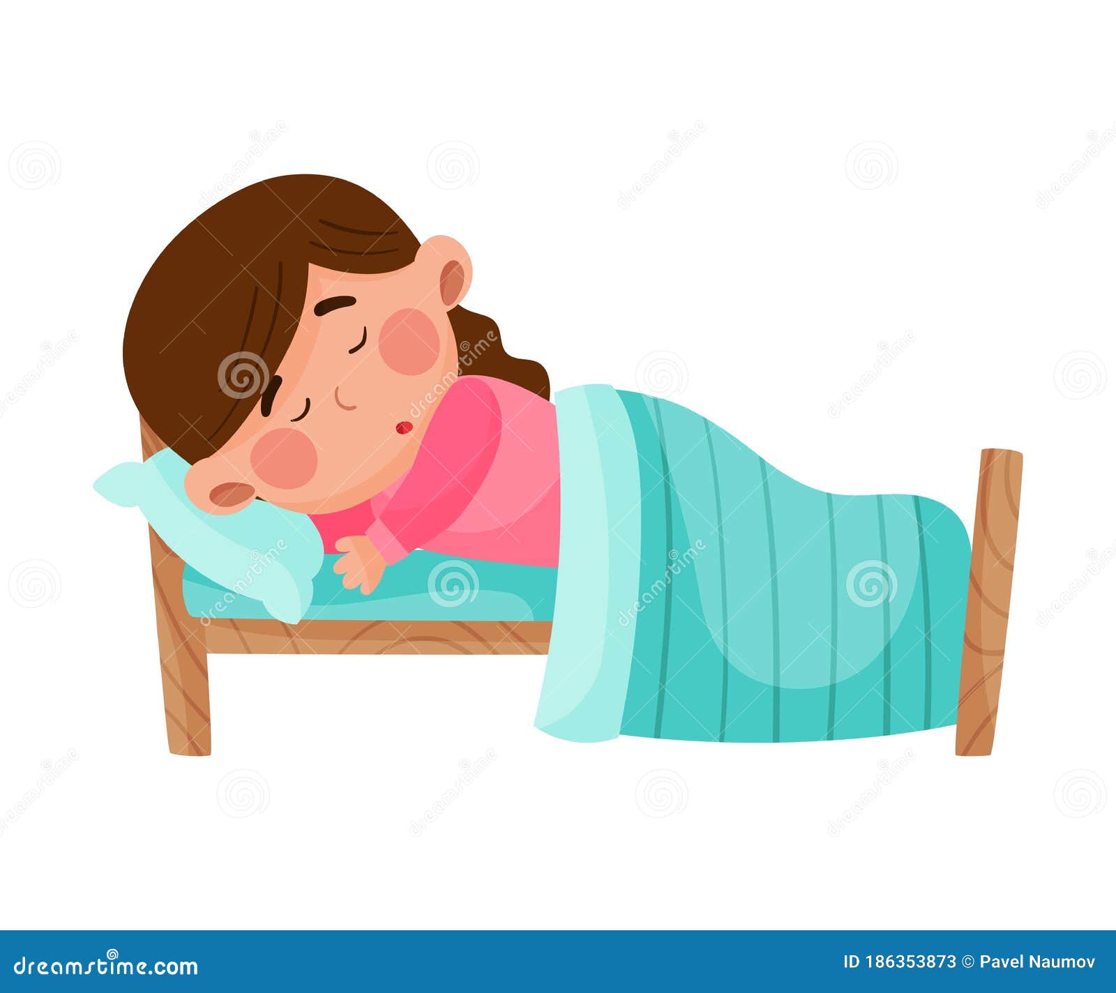 Girl Character Sleeping in Her Bed at Night Vector Illustration Stock