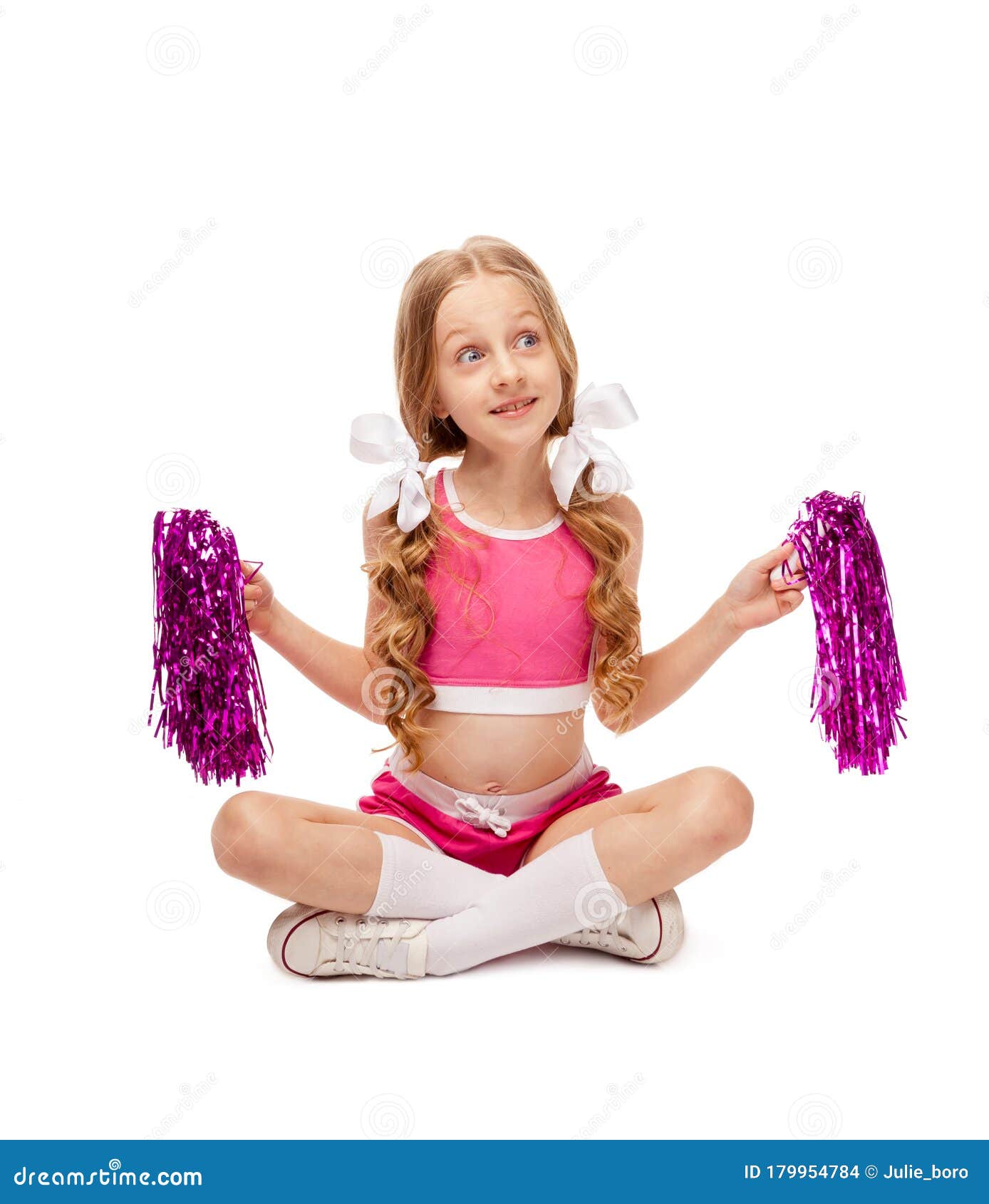 Girl in a Cheerleader Costume with a Pom Poms on a White Background Stock  Photo - Image of young, cheerleading: 179954784