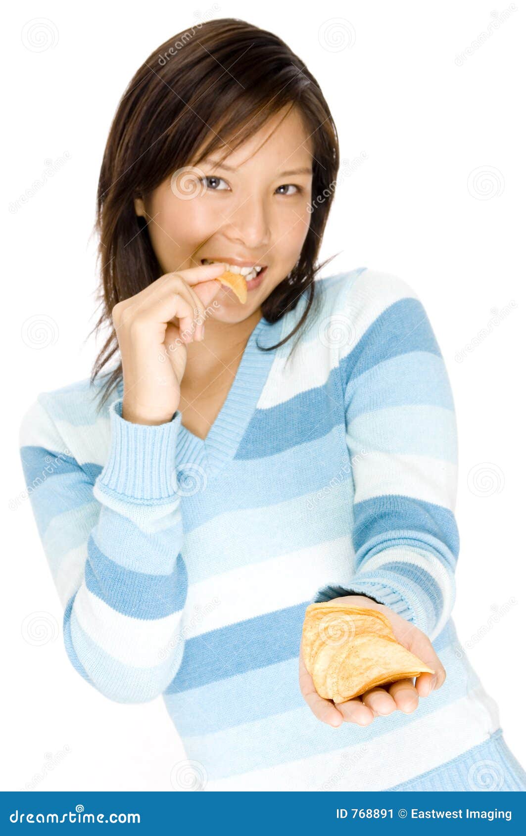 Girl with Chips stock image. Image of girl, clothing, asian 768891