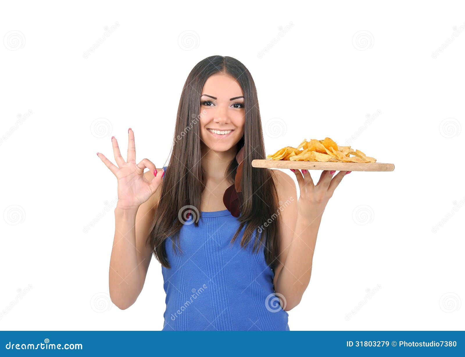Girl with chips stock image. Image of chips, selling 31803279