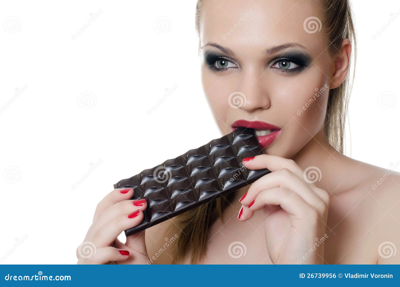 The Girl with a Chocolate Bar Stock Photo Image of hairstyle, eyes